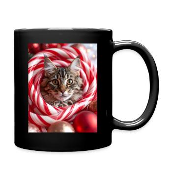 Chat de Noël entre des bâtonnets de bonbons - Mug uni - noir - Droite