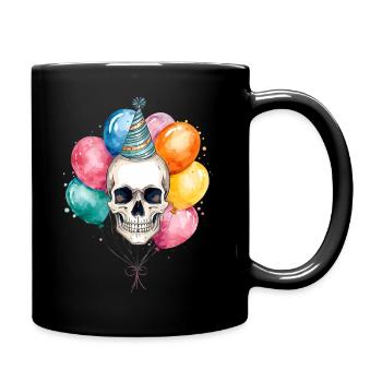 Skull with Party Hat and Balloons Happy Birthday - Full Colour Mug - black - Right