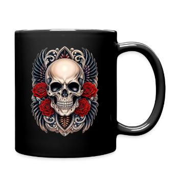 Totenkopf Flügel & Rote Rosen Gothic Totenkopf - Tasse einfarbig - Schwarz - Rechts
