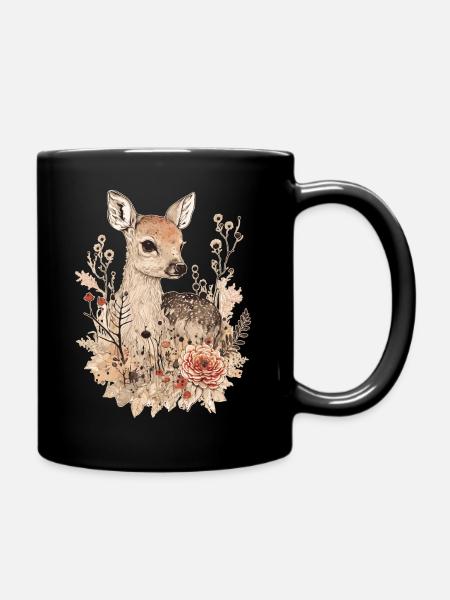 Reh - Tasse einfarbig - Schwarz