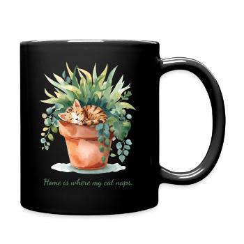 Home Is Where My Cat Naps – Aquarelle Art Plant - Full Colour Mug - black - Right