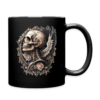 Tête de mort baroque ailes fleurs vintage gothique - Mug uni - noir - Droite