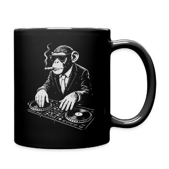 DJ Monkey in Suit spielt Musik - Tasse einfarbig - Schwarz - Rechts