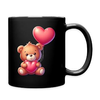Teddybär mit Herzballon - Tasse einfarbig - Schwarz - Rechts