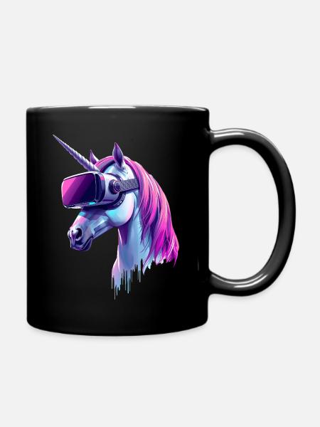 Cyber Unicorn with VR Headset — Futuristic Art - Full Colour Mug - black