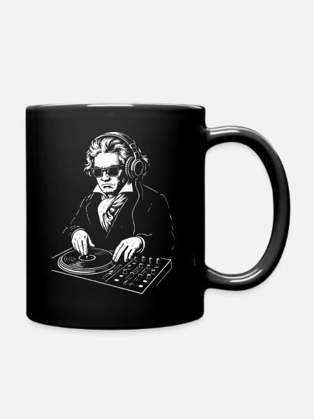 DJ Bethoveen in Suit playing console music - Full Colour Mug - black