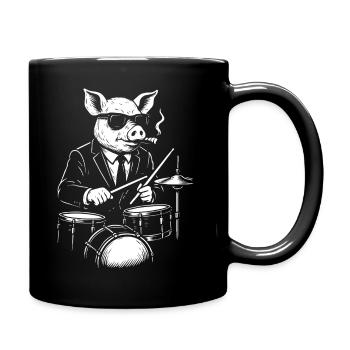 Jazz Pig Drummer in Suit - Full Colour Mug - black - Right