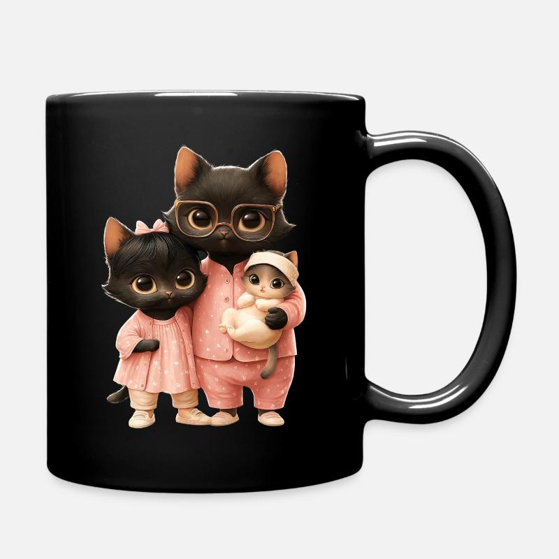 Famille de chats en pyjama avec bébé - Mug uni - noir