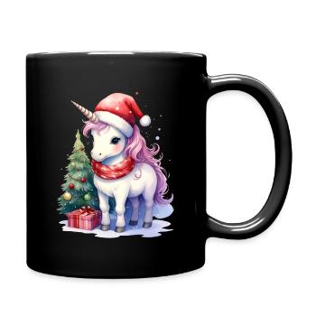 A unicorn celebrates Christmas - Full Colour Mug - black - Right