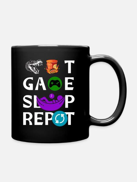 Eat Sleep Game Repeat Icon Collage - Full Colour Mug - black