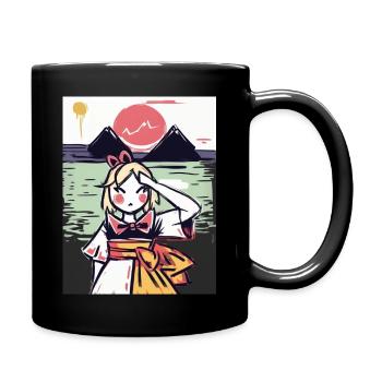 Japanese girl with sun, sea and mountains - Full Colour Mug - black - Right
