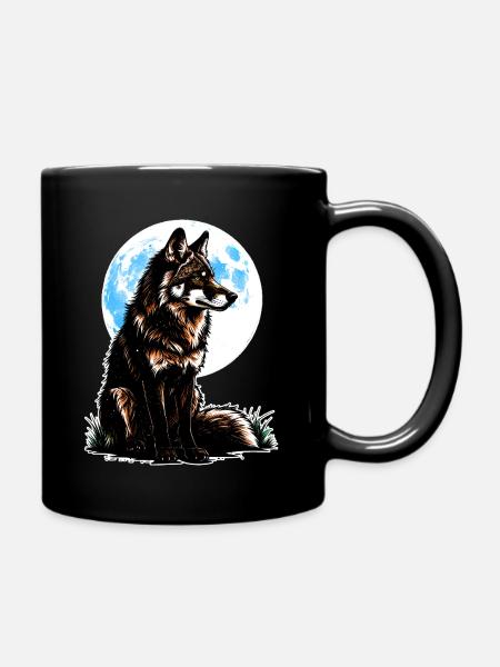 Ein Wolf vor einem blauen Mond - Tasse einfarbig - Schwarz