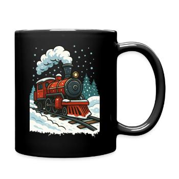 Winter Steam Locomotive Comic - Full Colour Mug - black - Right