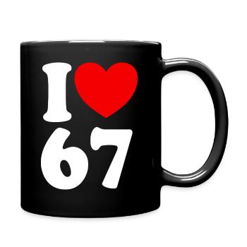 Fun 67 Zahl 6-7 I Herz 6 7 Sechs Sieben - Tasse einfarbig - Schwarz - Rechts