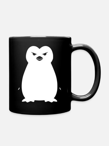 Pinguin Stencil: Boldes Grunge-Statement - Tasse einfarbig - Schwarz