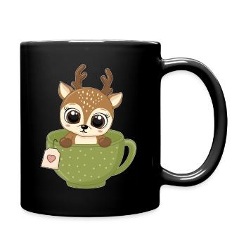 Fawn in Tea Mug Funny Forest Tea Drinker - Full Colour Mug - black - Right