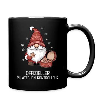 Weihnachtsgnom mit Plätzchen - Tasse einfarbig - Schwarz - Rechts