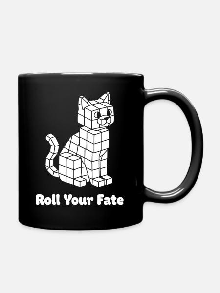 Würfelkatze Roll Dein Fate - Tasse einfarbig - Schwarz