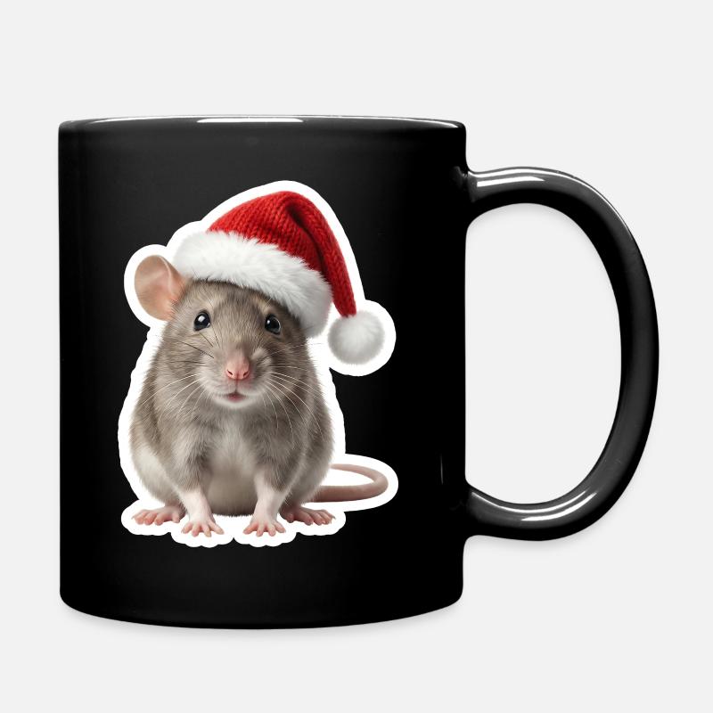 Rat malin avec un chapeau de Noël rouge - Mug uni - noir
