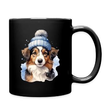 Ein Hund im Winter im Schnee - Tasse einfarbig - Schwarz - Rechts