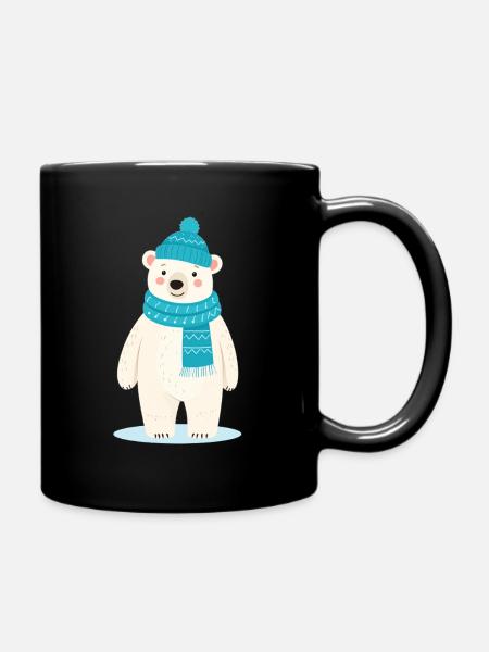 Niedlicher Eisbär mit Mütze und Schal - Tasse einfarbig - Schwarz