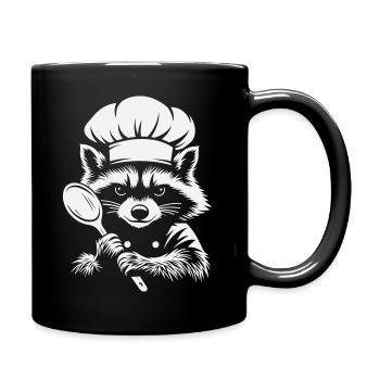 Grimmiger Waschbär Koch | Lustiges Küchen Motiv - Tasse einfarbig - Schwarz - Rechts