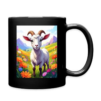 Goat in a flower meadow - Full Colour Mug - black - Right