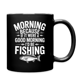 Morgenfisch-Zitat-Abschlag - Tasse einfarbig - Schwarz - Rechts