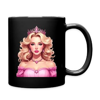 Princesse aux cheveux blonds et robe rose - Mug uni - noir - Droite