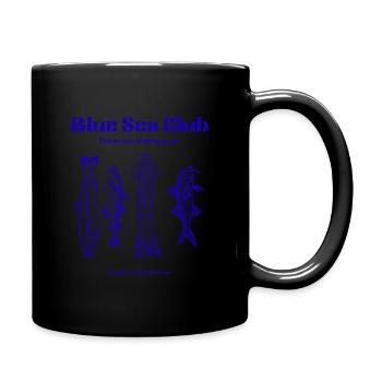 Blue Sea Club Fish & Octopus Illustration - Full Colour Mug - black - Right