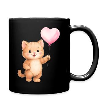 Heart Balloon Cat - Full Colour Mug - black - Right