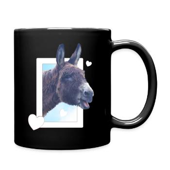 süßer Esel guckt durchs Fenster Herzen  - Tasse einfarbig - Schwarz - Rechts
