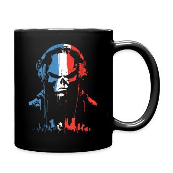 Kopfhörer-Schädel in Trikolore - Tasse einfarbig - Schwarz - Rechts