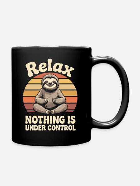 Entspann dich Faultier, Zen-Sonnenuntergang - Tasse einfarbig - Schwarz
