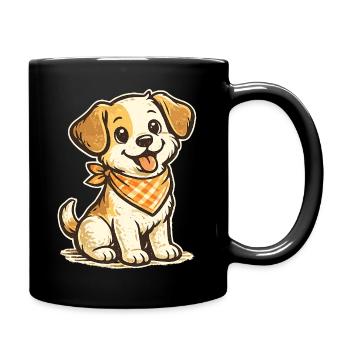 Kuschelhund mit Orangen Bandana - Tasse einfarbig - Schwarz - Rechts