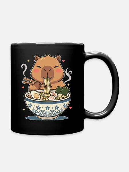 Ramen mignon Kawaii Capybara - Mug uni - noir