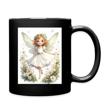 Little delicate elf among white flowers - Full Colour Mug - black - Right