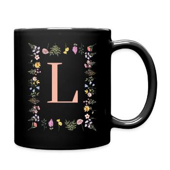 Initiales florales « L », lettres monogrammes - Mug uni - noir - Droite