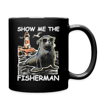 Funny seal looking for fish - Full Colour Mug - black - Right