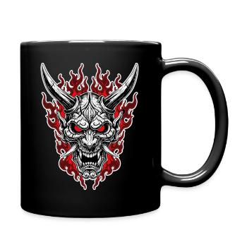 Oni-Maske Höllenporträt Rot Schwarz - Tasse einfarbig - Schwarz - Rechts