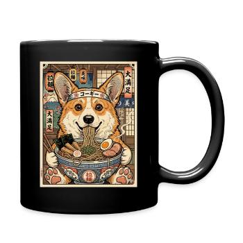 Corgi Ramen Feast: Kawaii Bowl - Full Colour Mug - black - Right