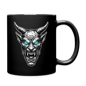 Gehörnter Dämon Gotische Totem, Eisblaue Augen - Tasse einfarbig - Schwarz - Rechts