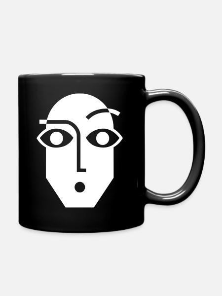 Black and White Linear Abstract Face - Full Colour Mug - black