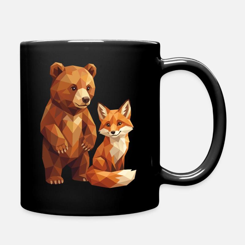 Geometric Low Poly Bear and Fox Forest Art - Full Colour Mug - black