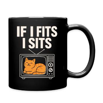 Chat Mignon Rétro TV If I Fits I Sits - Full Colour Mug - black - Right