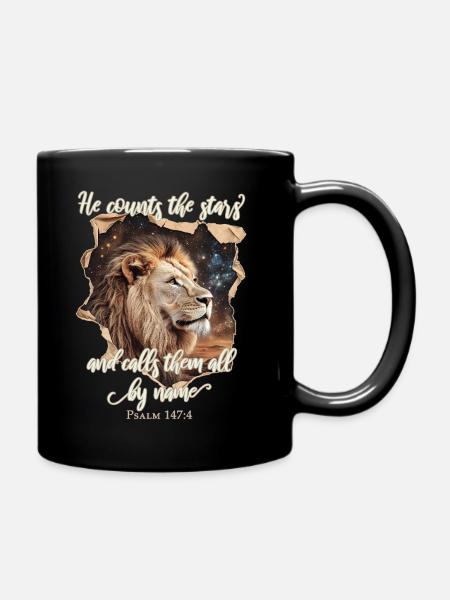 Löwe Bibelvers Christlich - Tasse einfarbig - Schwarz