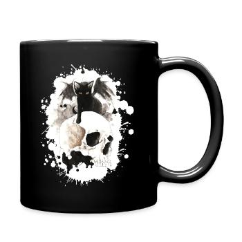 Chat sorcier sur un crâne - Mug uni - noir - Droite