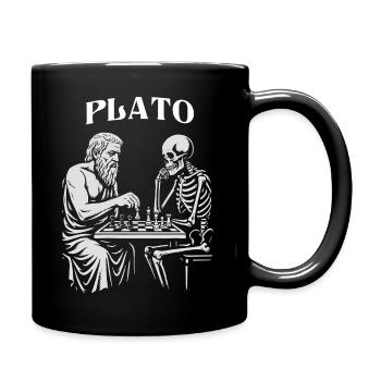 Platon und Skeleton spielen Schach - Tasse einfarbig - Schwarz - Rechts