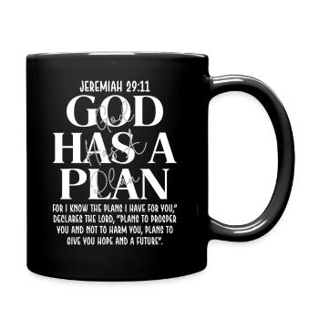 Gott hat einen Plan – Jeremia 29:11 Jesus Glaube - Tasse einfarbig - Schwarz - Rechts