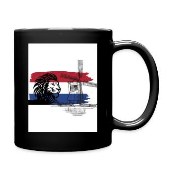 Dutch skyline with lion and windmill - Full Colour Mug - black - Right